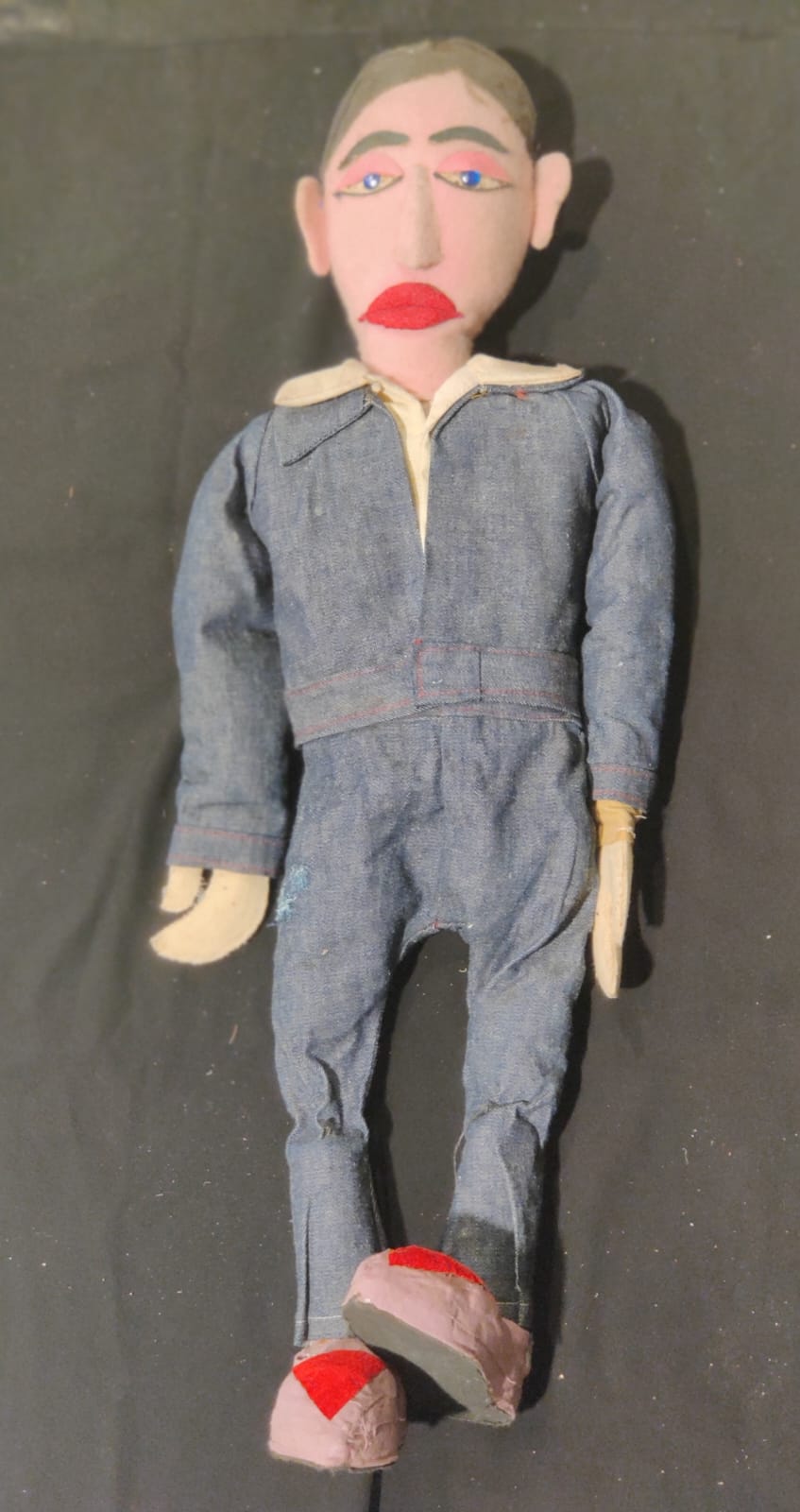 Human Figure Puppet in Denim Costume