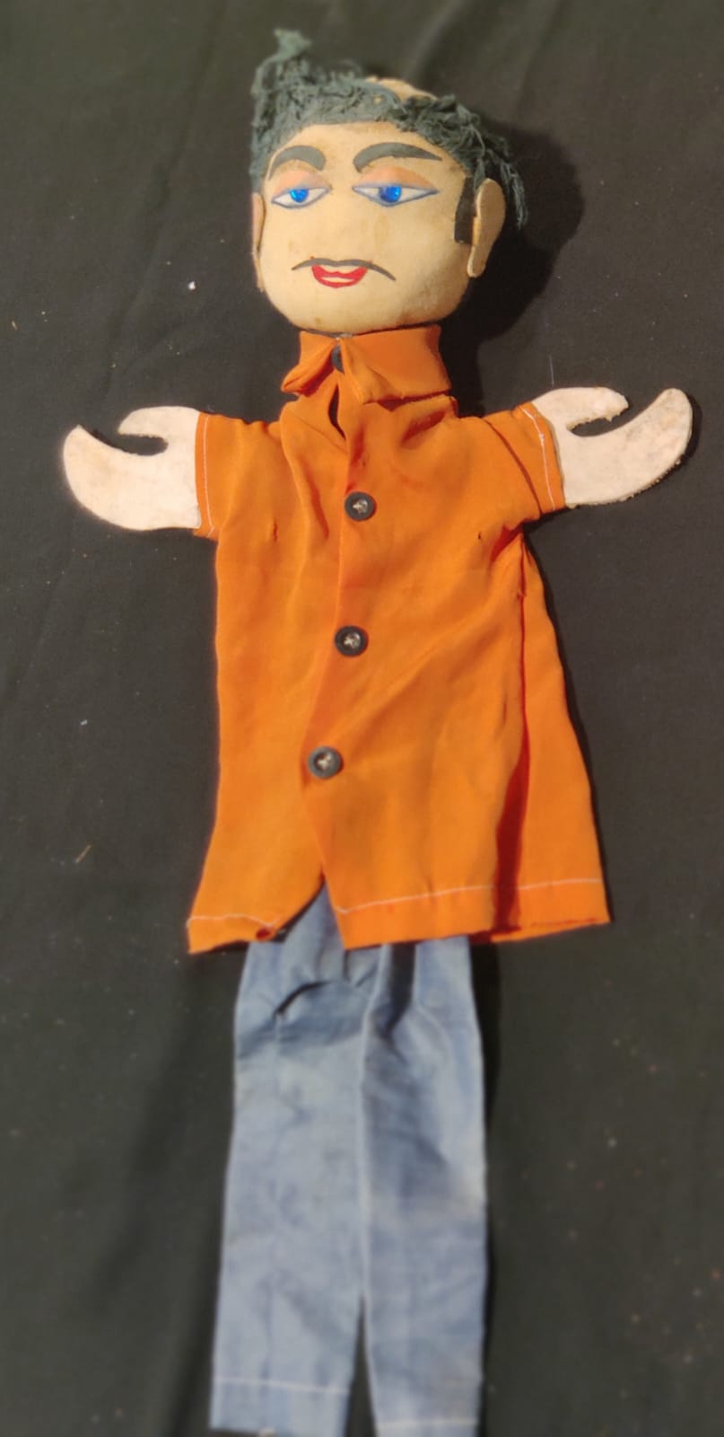 Traditional Male Hand Puppet in Orange Costume
